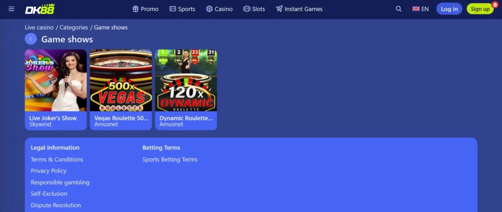 Game Shows and Special Live Tables